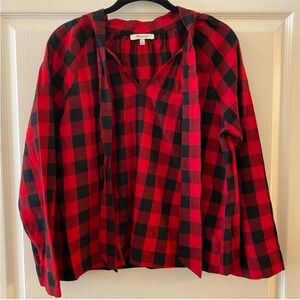 MADEWELL Tie-Neck Popover Shirt in Buffalo Check